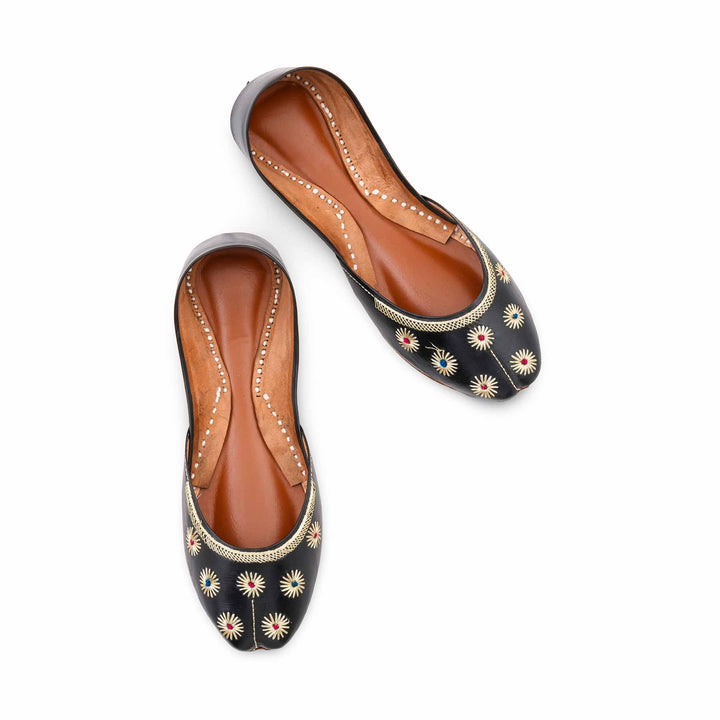 Black Leather Khussa For Women EC8869