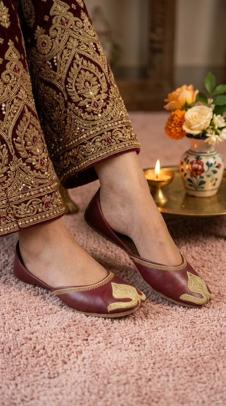 Maroon Leather Khussa For Women EC8873