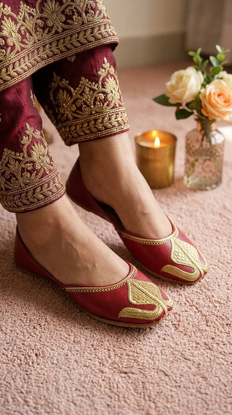 Red Leather Khussa For Women EC8873