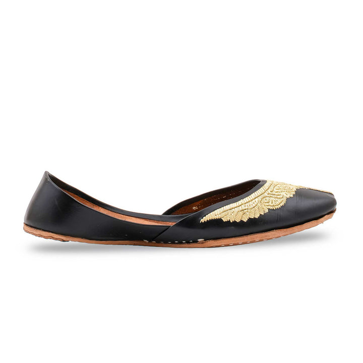 Black Leather Khussa For Women EC8874