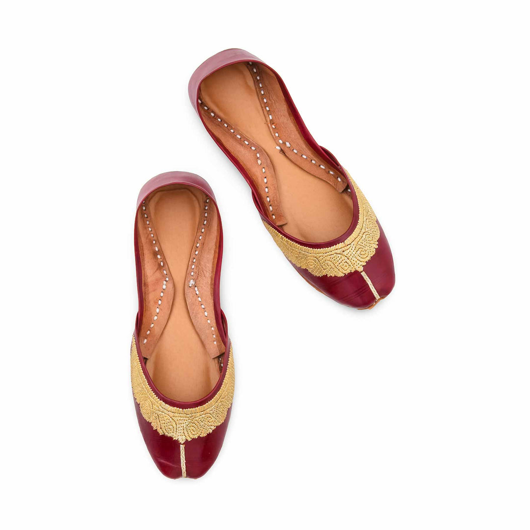Maroon Leather Khussa For Women EC8874