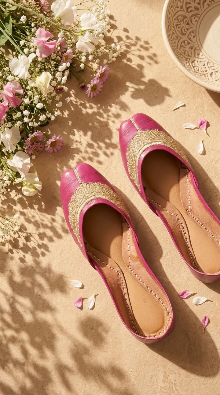 Pink Leather Khussa For Women EC8874