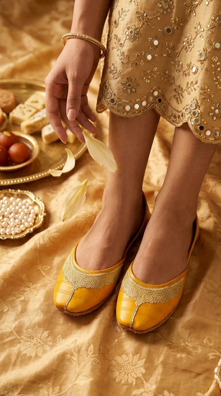 Yellow Leather Khussa For Women EC8874