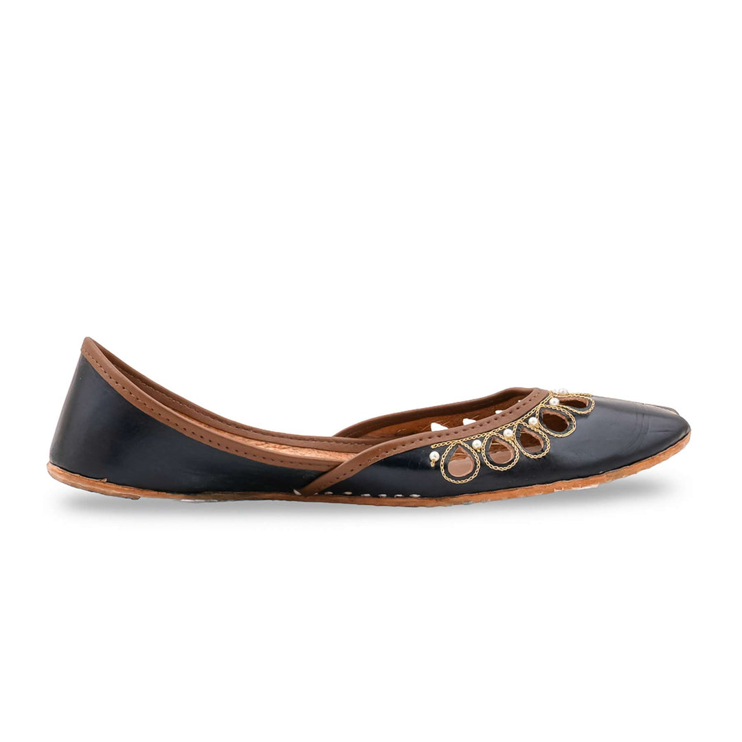 Black Leather Khussa For Women EC8875