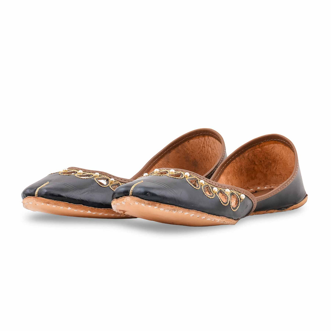 Black Leather Khussa For Women EC8875