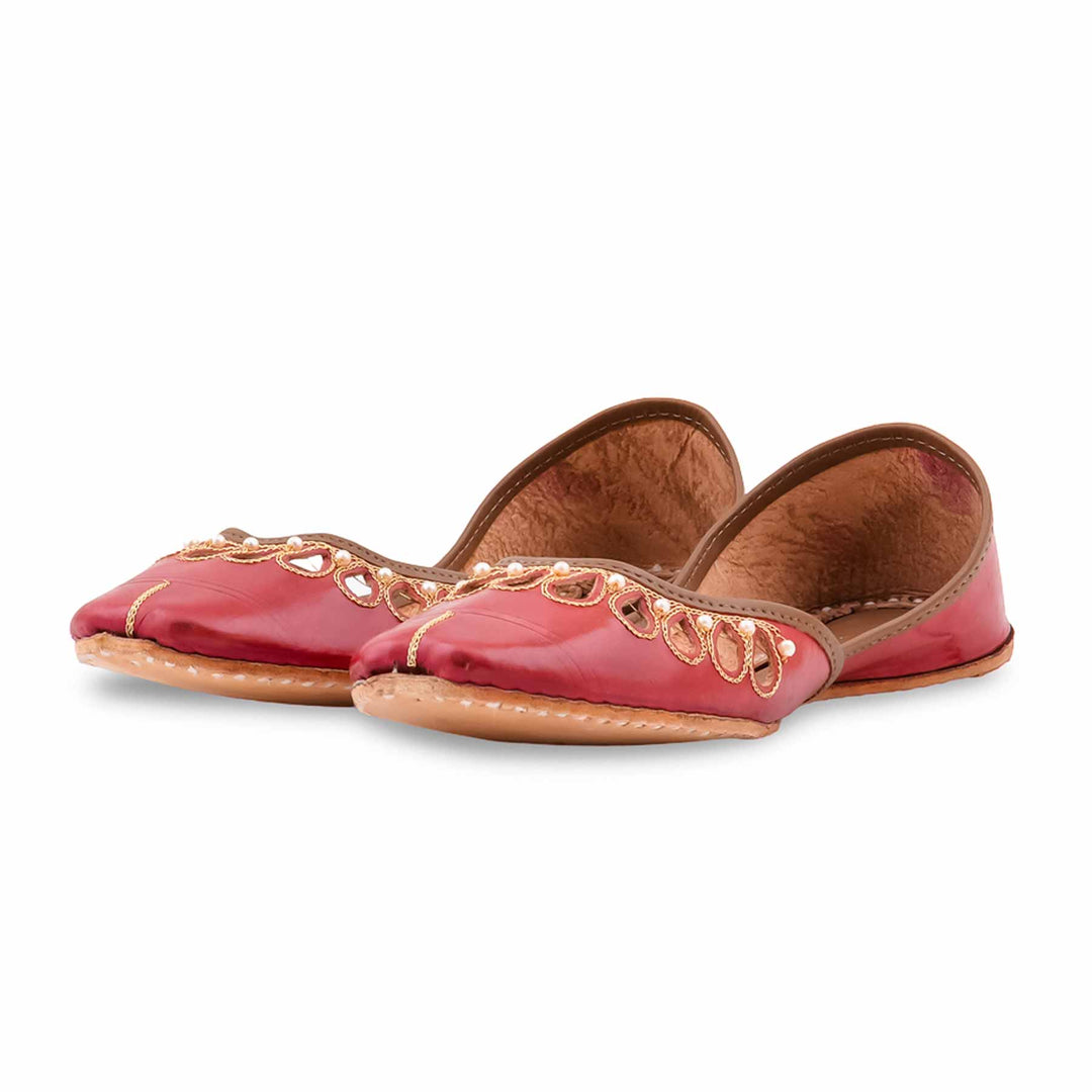 Maroon Leather Khussa For Women EC8875