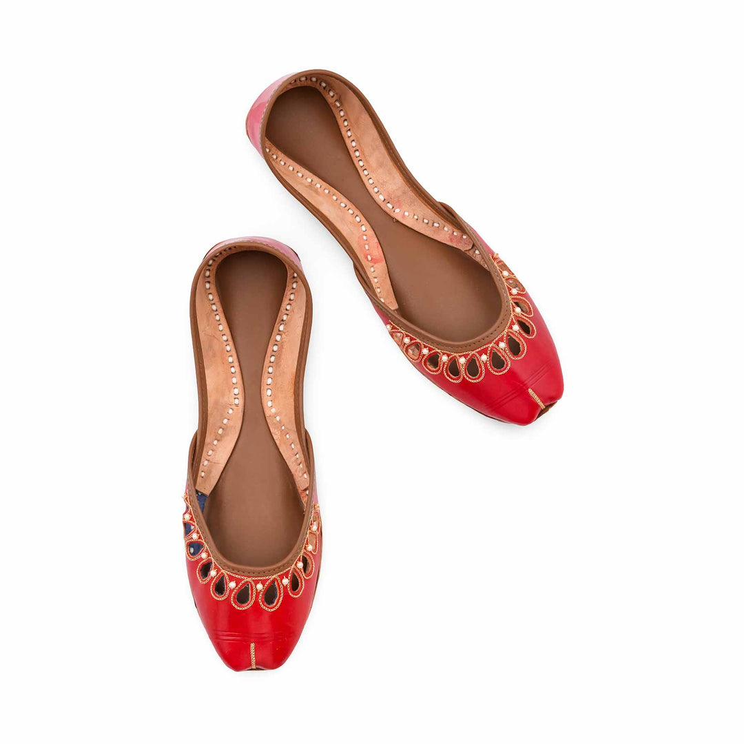 Red Leather Khussa For Women EC8875