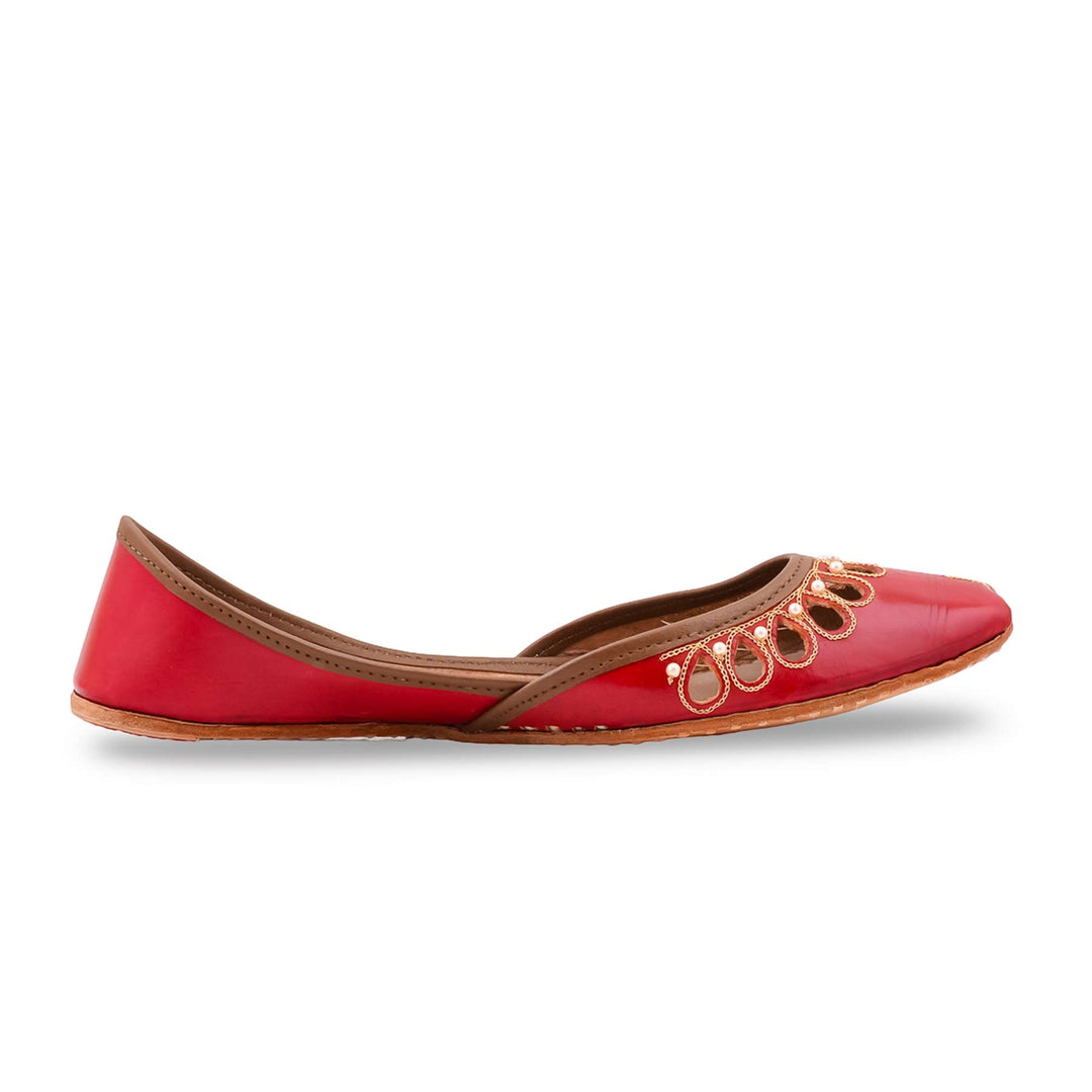 Red Leather Khussa For Women EC8875