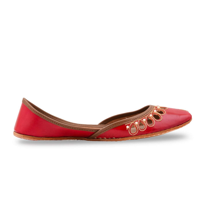 Red Leather Khussa For Women EC8875