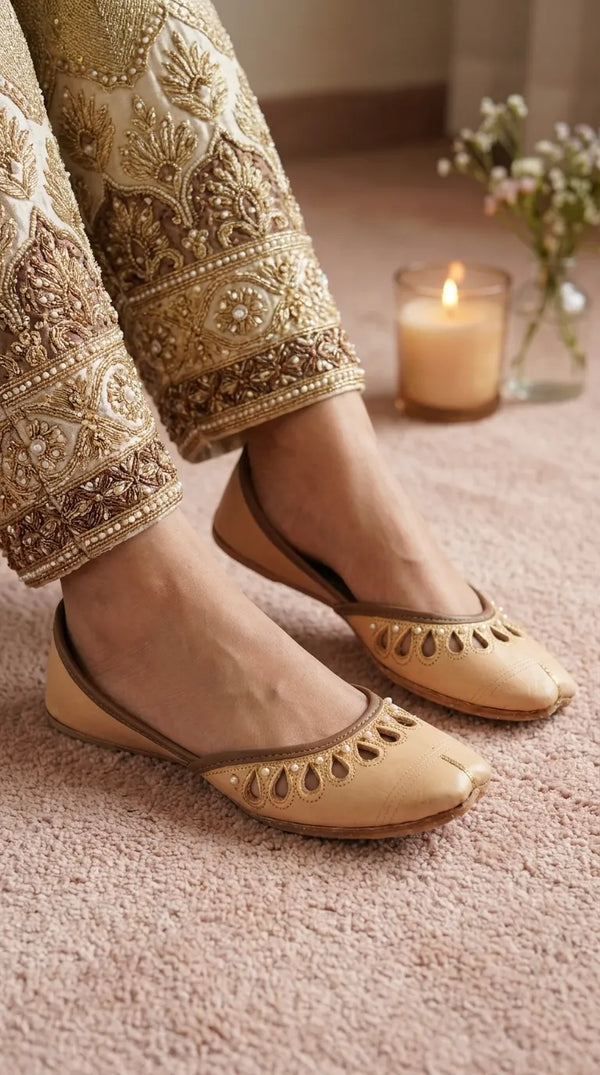 Fawn Leather Khussa For Women EC8875