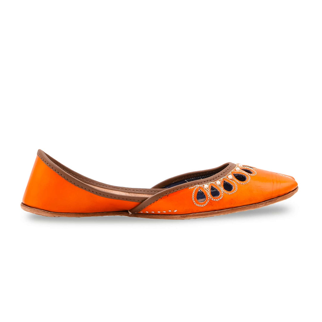 Orange Leather Khussa For Women EC8875
