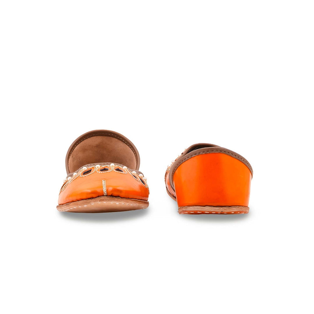 Orange Leather Khussa For Women EC8875