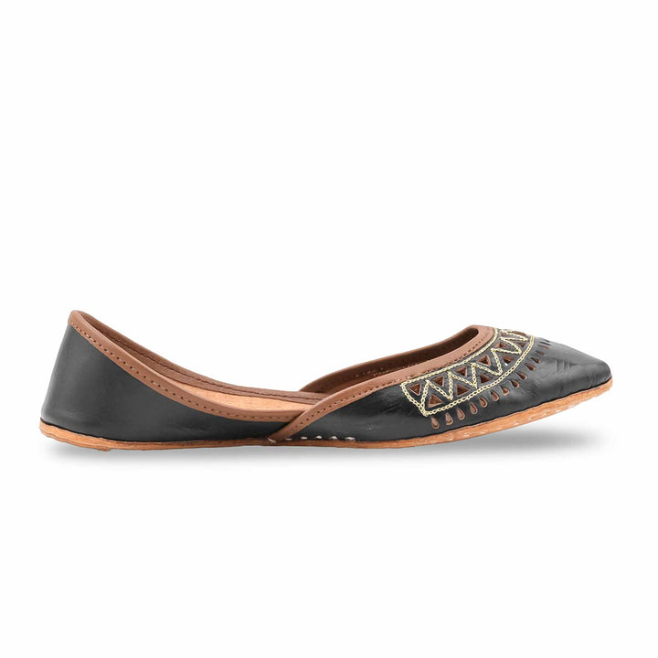 Black Leather Khussa For Women EC8876