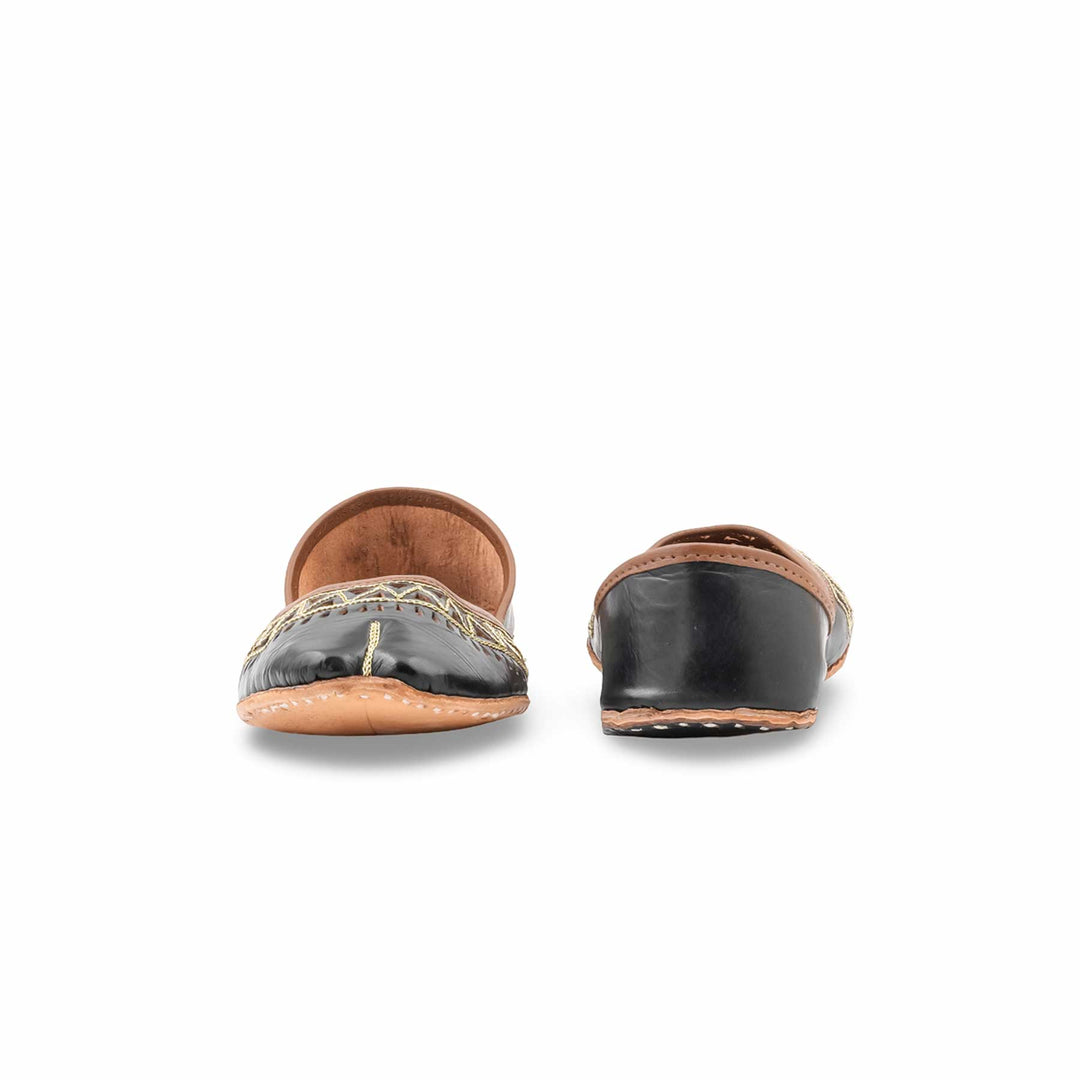 Black Leather Khussa For Women EC8876