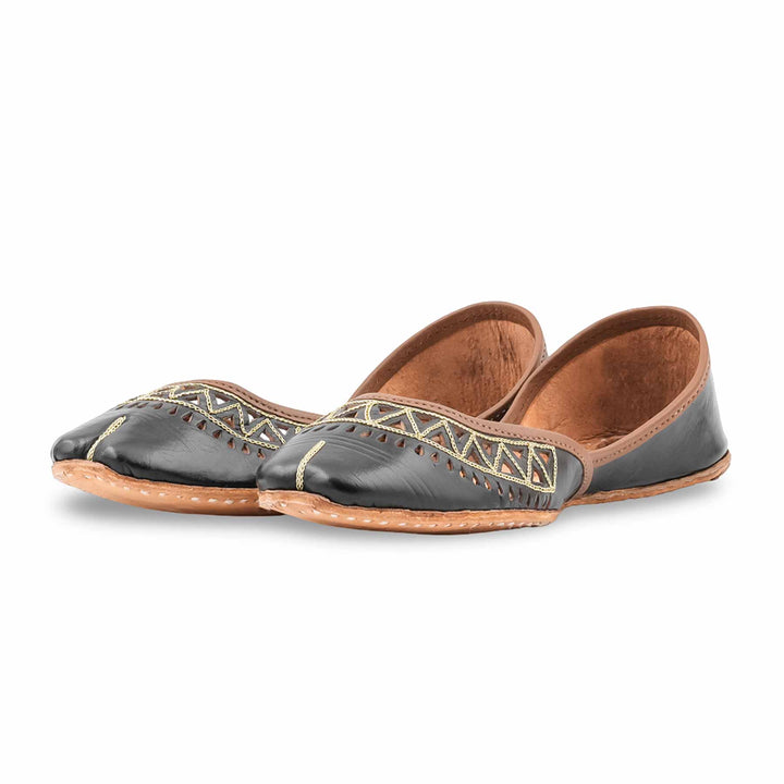 Black Leather Khussa For Women EC8876