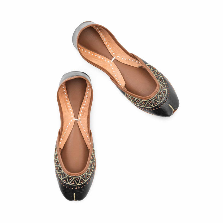 Black Leather Khussa For Women EC8876