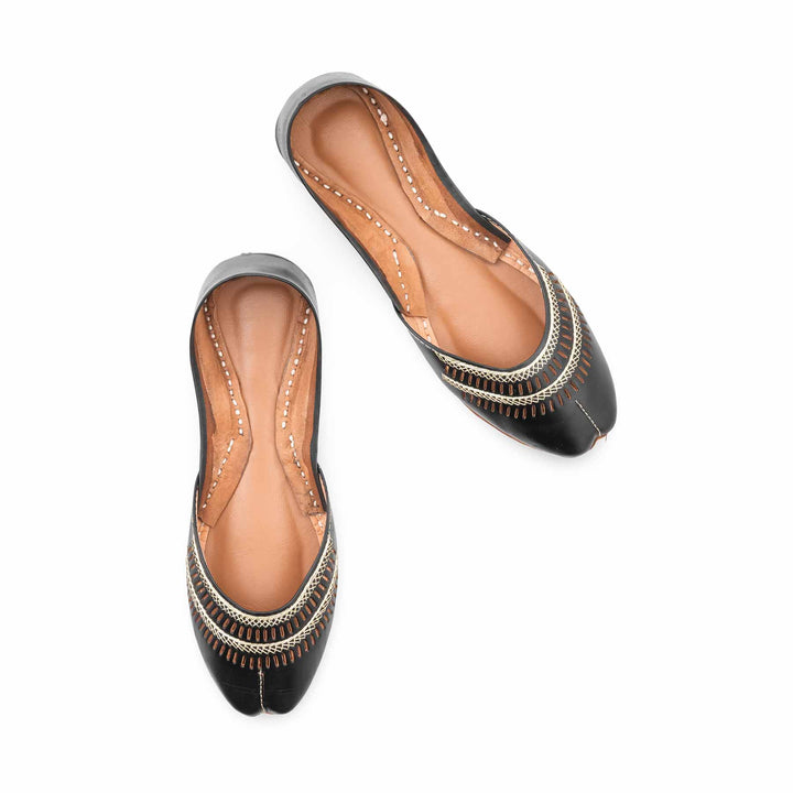 Black Leather Khussa For Women EC8877