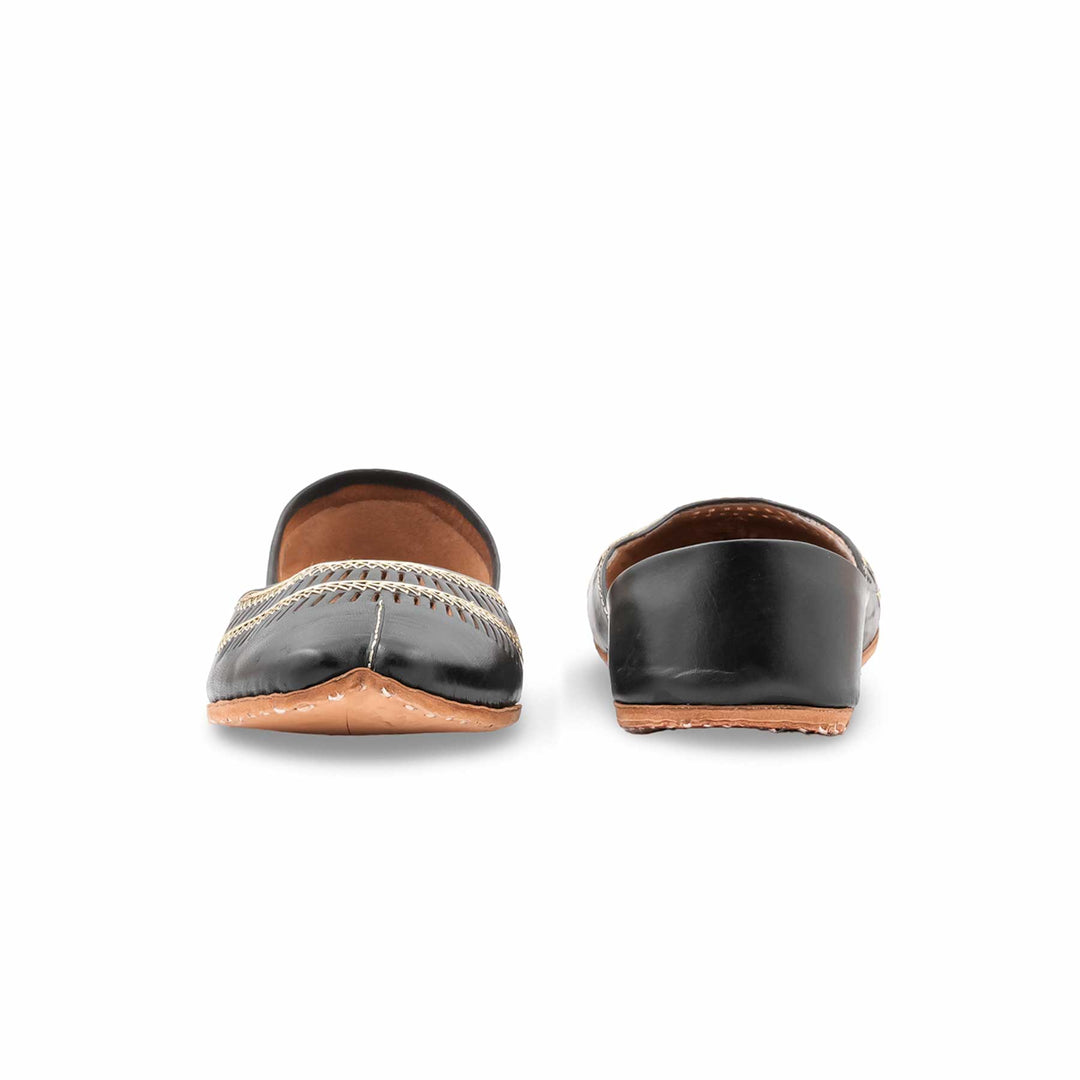 Black Leather Khussa For Women EC8877
