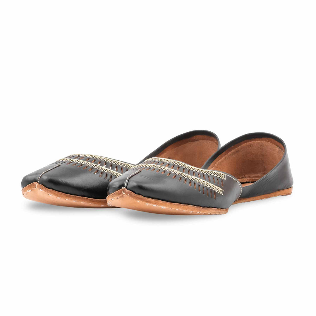 Black Leather Khussa For Women EC8877