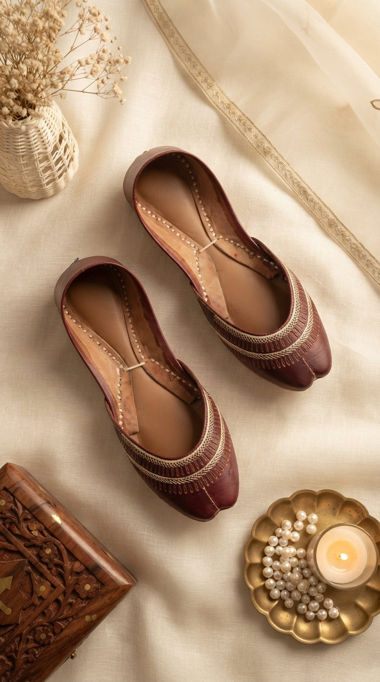 Maroon Leather Khussa For Women EC8877
