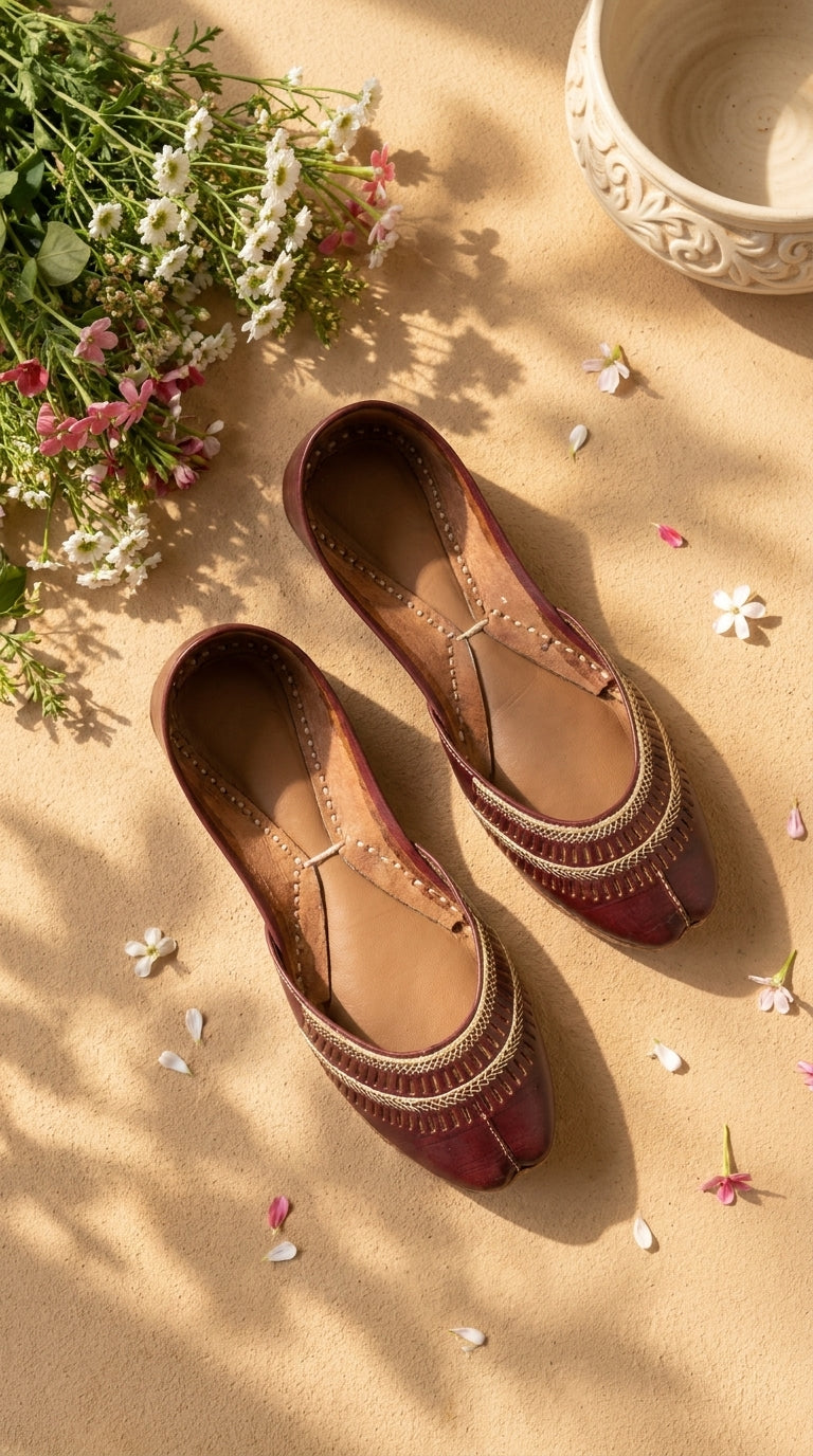 Maroon Leather Khussa For Women EC8877