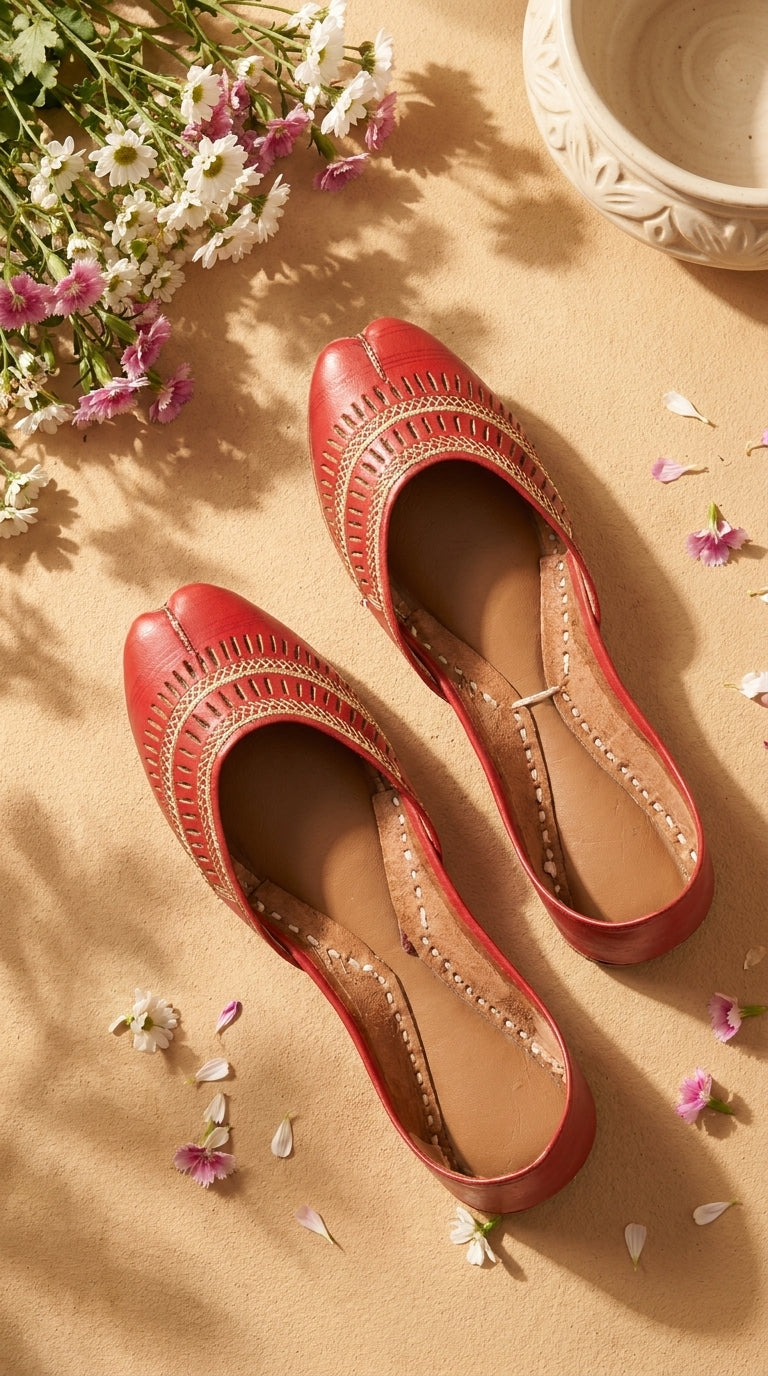 Red Leather Khussa For Women EC8877