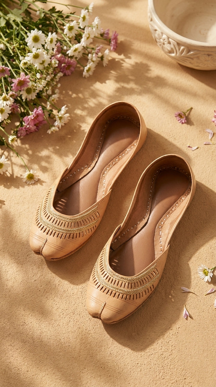 Fawn Leather Khussa For Women EC8877