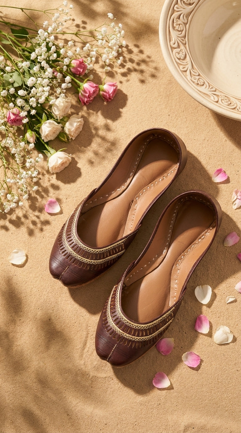 Coffee Leather Khussa For Women EC8877