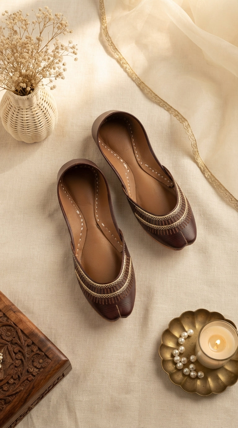 Coffee Leather Khussa For Women EC8877