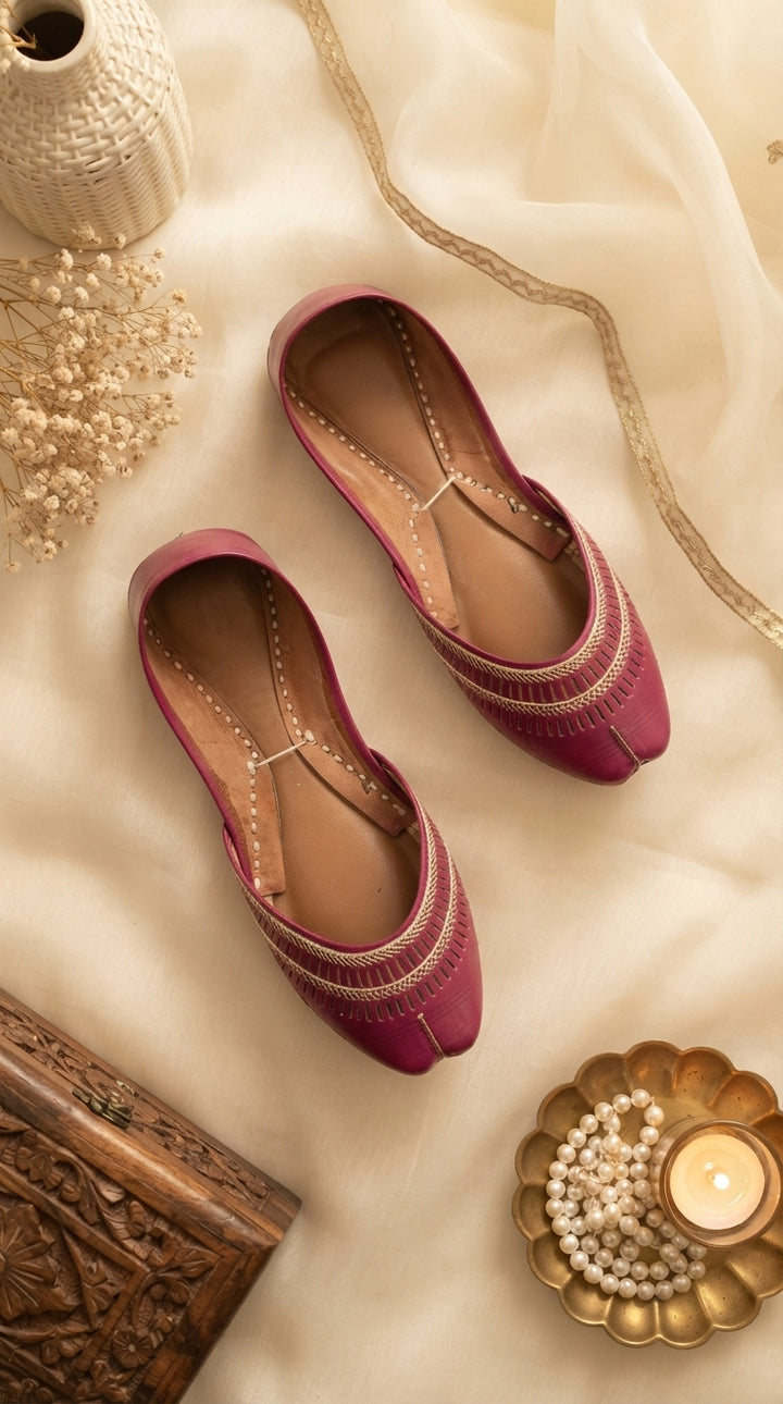 Pink Leather Khussa For Women EC8877