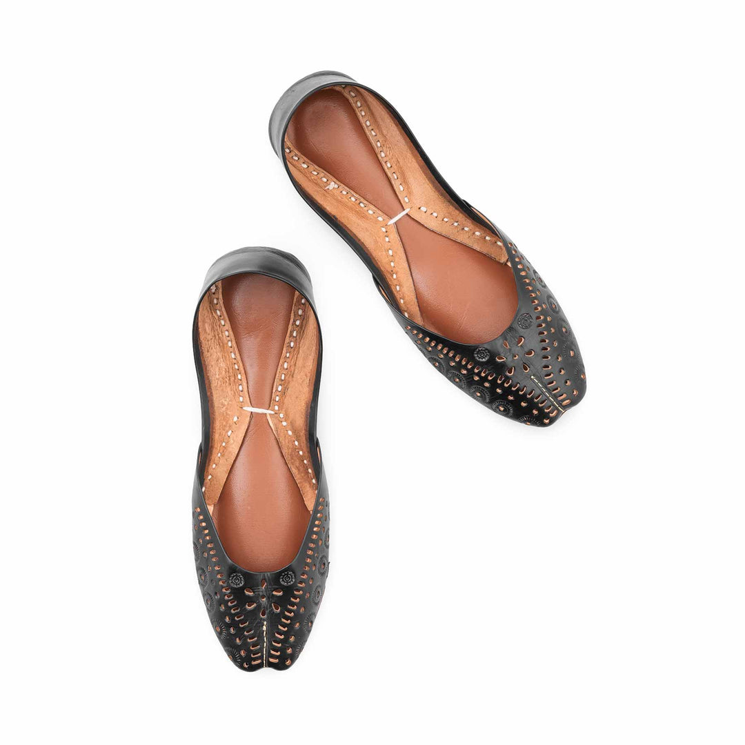 Black Leather Khussa For Women EC8878