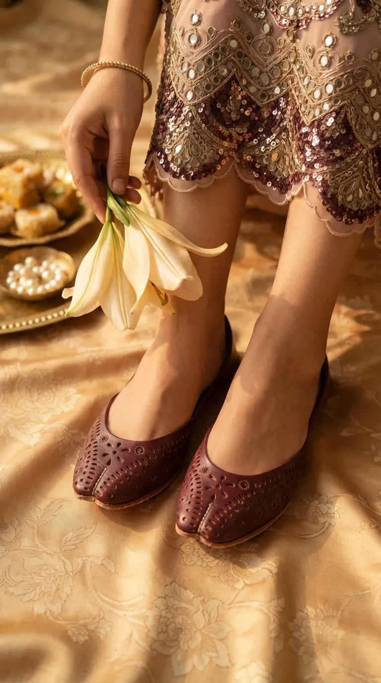 Maroon Leather Khussa For Women EC8878