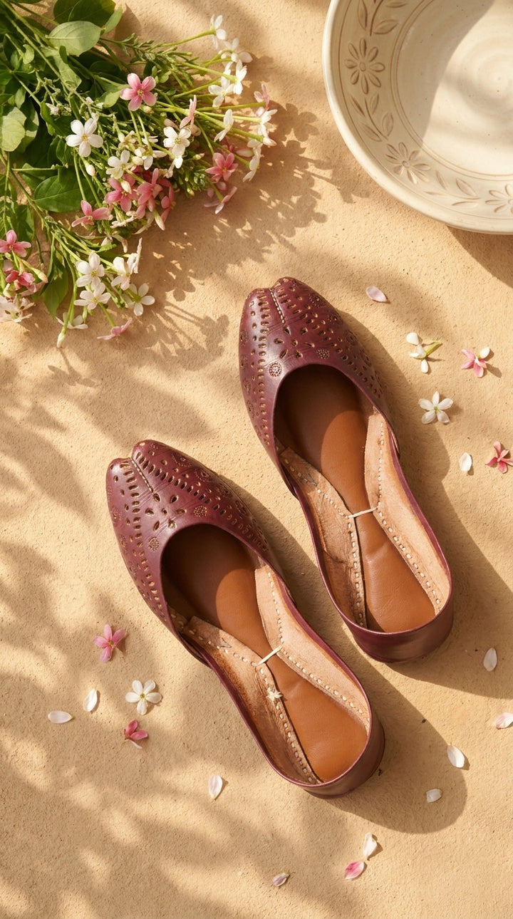 Maroon Leather Khussa For Women EC8878