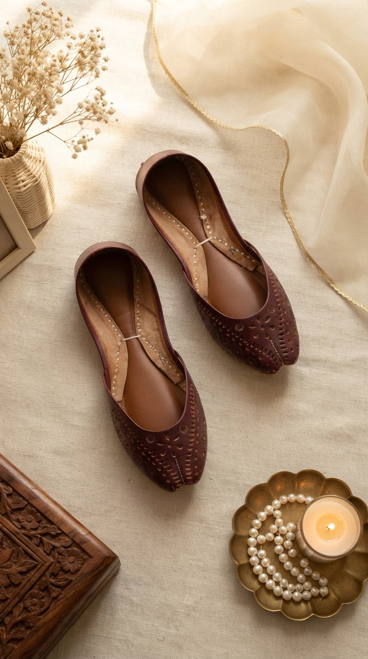 Maroon Leather Khussa For Women EC8878