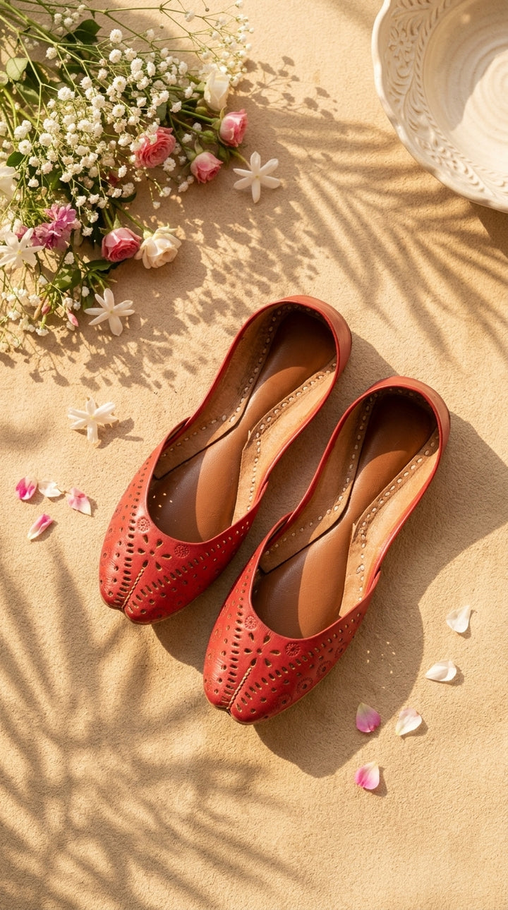 Red Leather Khussa For Women EC8878