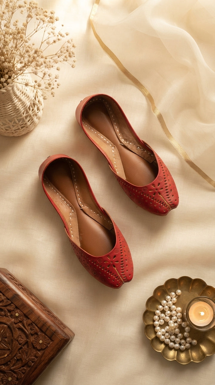 Red Leather Khussa For Women EC8878