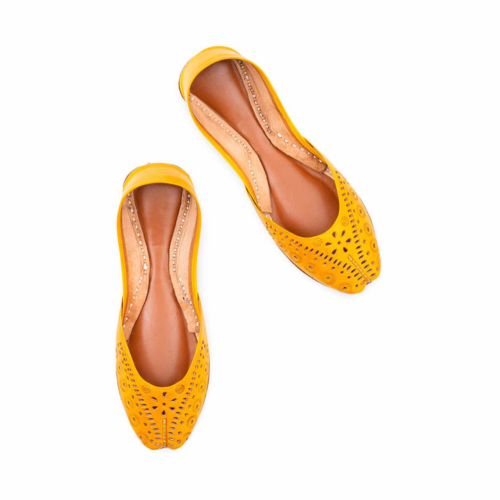 Yellow Leather Khussa For Women EC8878