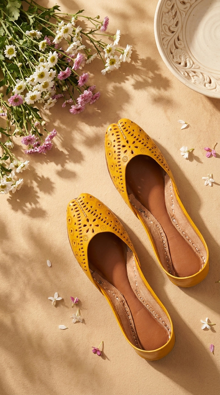 Yellow Leather Khussa For Women EC8878