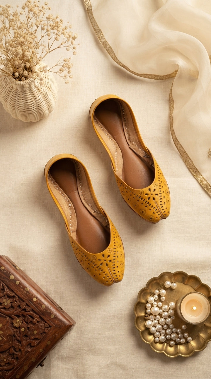 Yellow Leather Khussa For Women EC8878