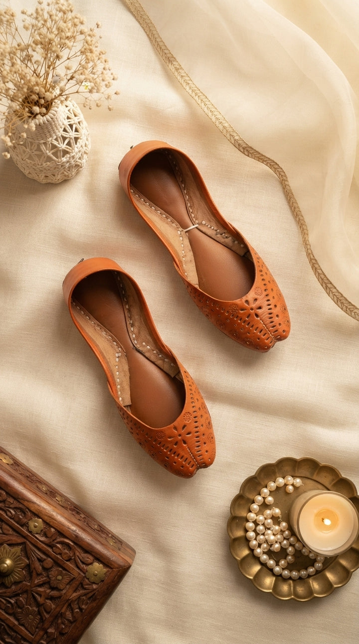 Orange Leather Khussa For Women EC8878