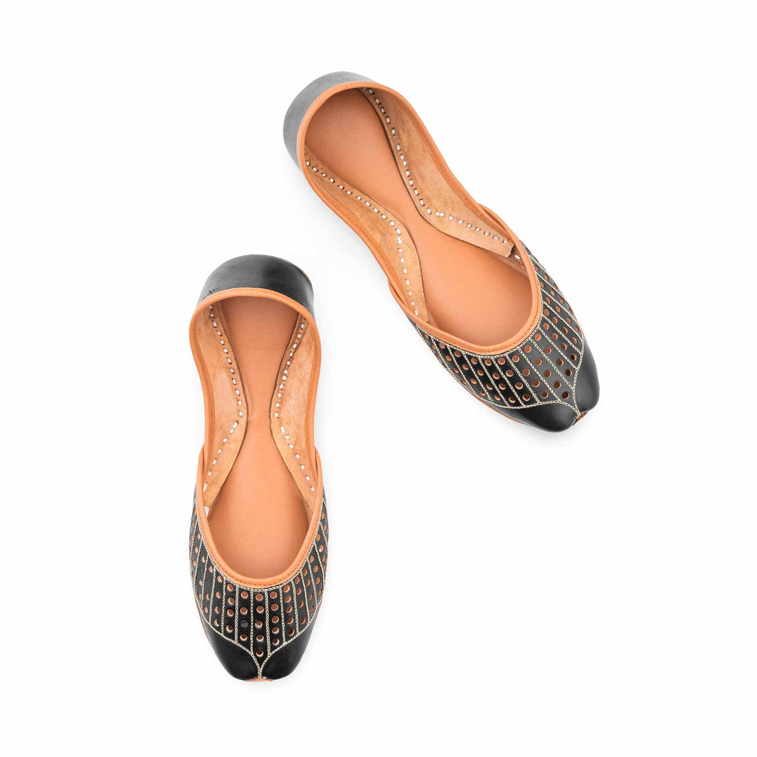 Black Leather Khussa For Women EC8879
