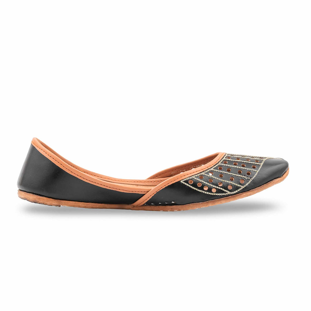 Black Leather Khussa For Women EC8879
