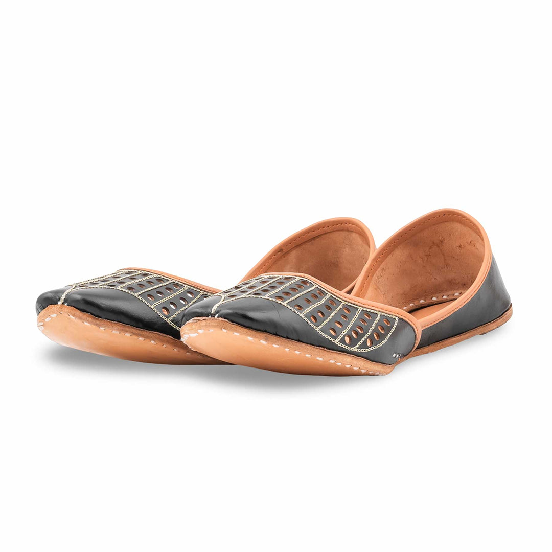 Black Leather Khussa For Women EC8879
