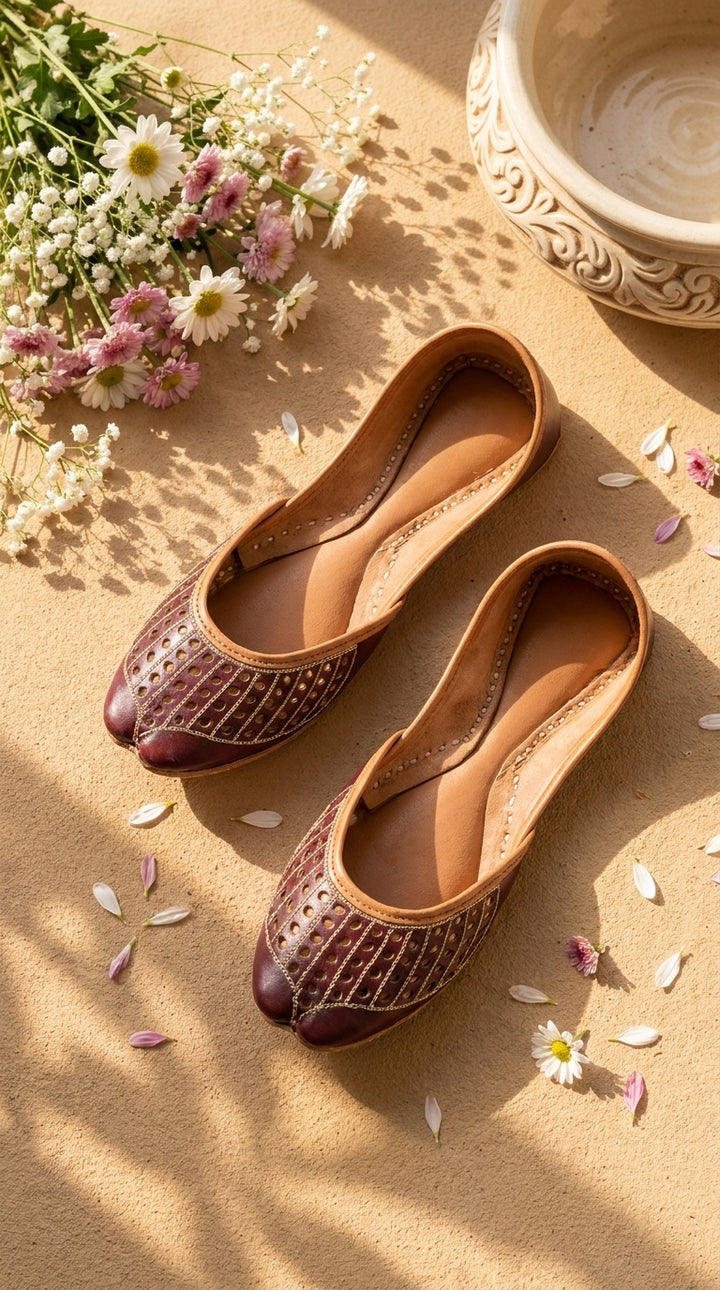 Brown Leather Khussa For Women EC8879