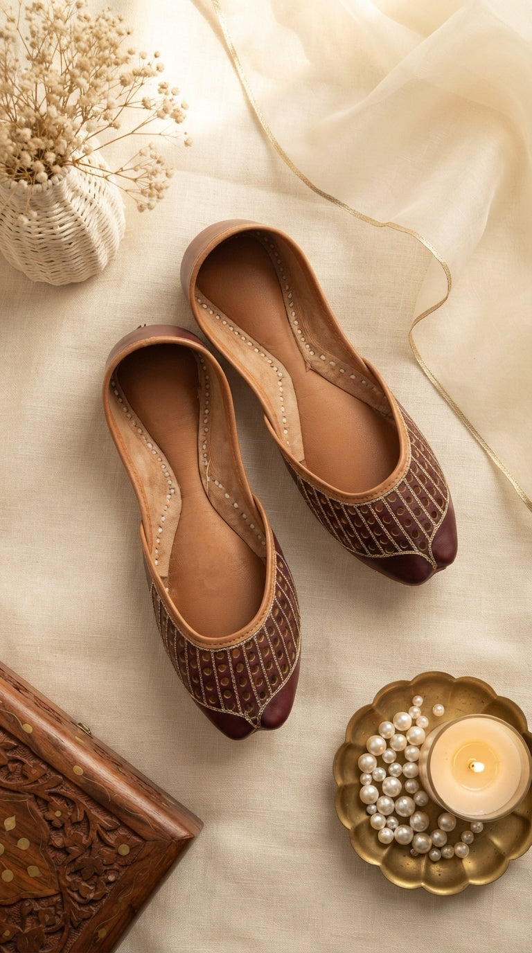 Brown Leather Khussa For Women EC8879