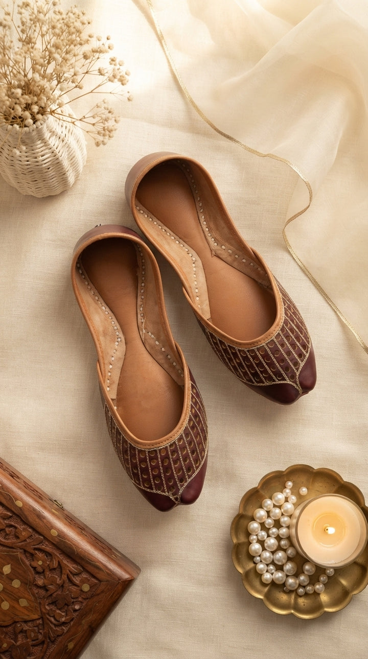 Brown Leather Khussa For Women EC8879