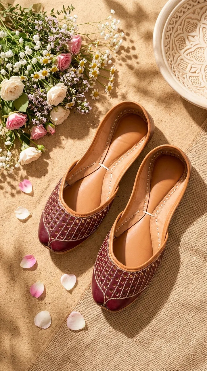 Maroon Leather Khussa For Women EC8879