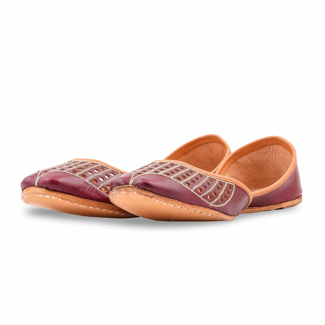 Maroon Leather Khussa For Women EC8879