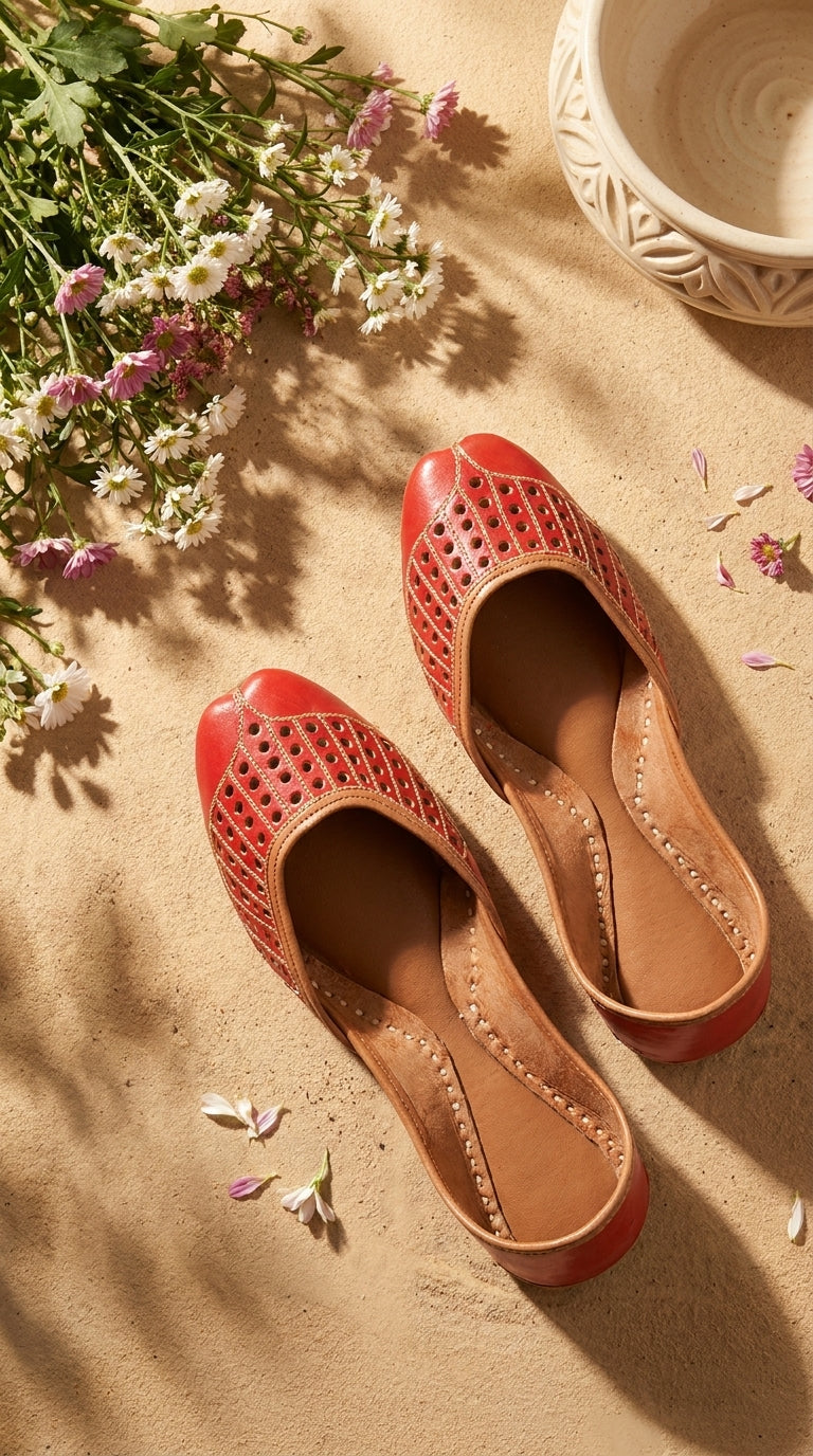Red Leather Khussa For Women EC8879