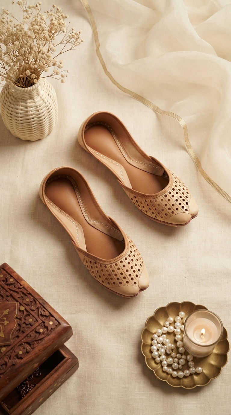 Fawn Leather Khussa For Women EC8879